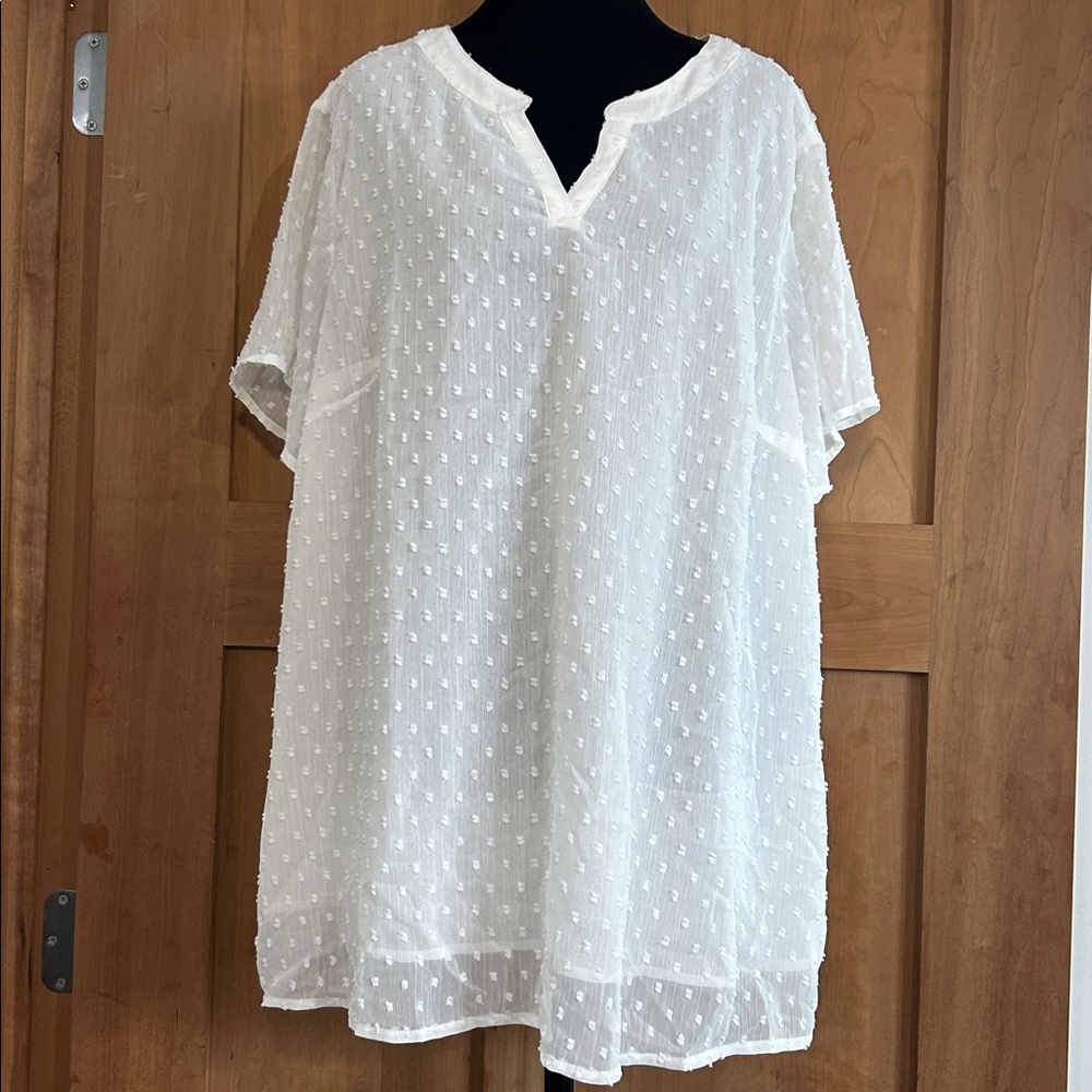 White Relaxed Blouse with Mandarin Collar